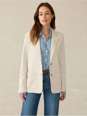 28. Faherty • NWT $198 USCream Women's Knit Blazer Jacket PTP 21”-26”